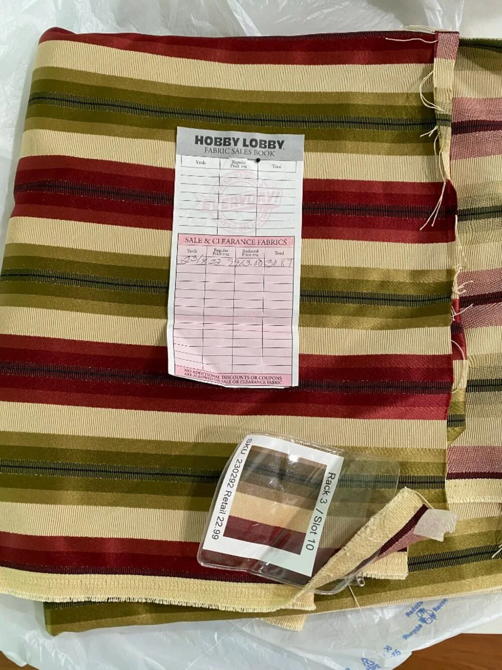 2 3/8 YRS DRAPERY MATERIAL (SEE ACTUAL RECEIPT) BOUGHT TO MAKE ROMAN SHADE NWT